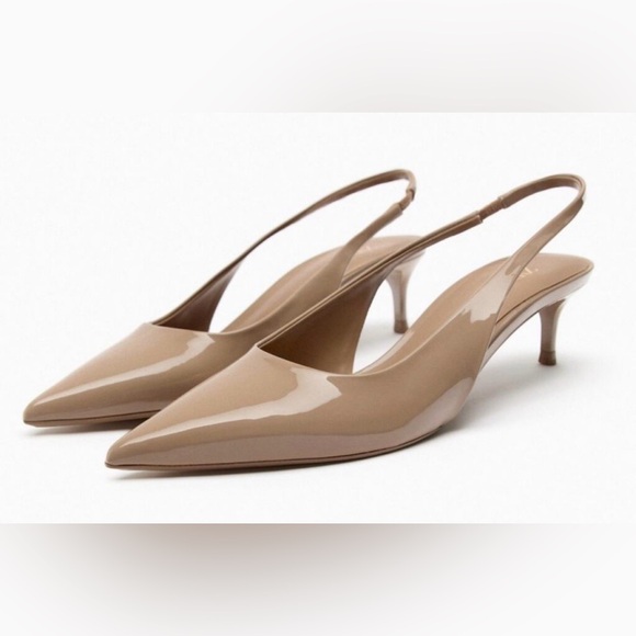 Zara Shoes - BNWT Zara Faux Patent Leather Nude Slingback size 38/US7.5